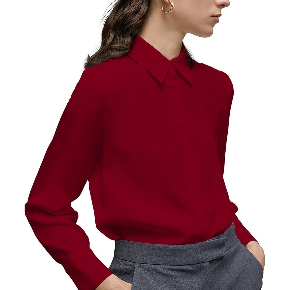 Women's Button Down Shirt Classic Long Sleeve Collared Tops Chiffon Blouse XXL